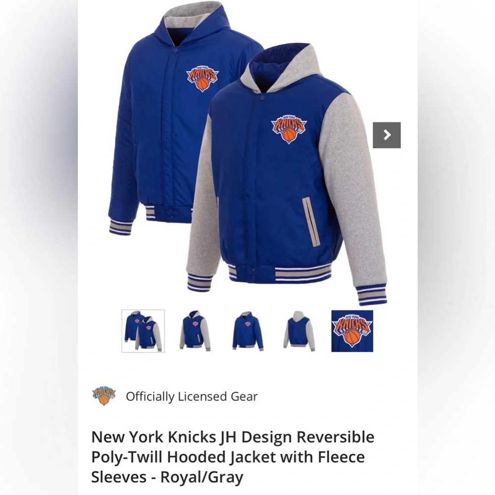 New York Knicks JH Design Reversible Poly-Twill Hooded Jacket Size M - Picture 13 of 13